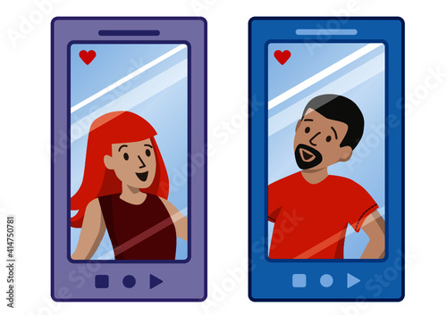Pareja enamorada online con teléfono celular, día de los enamorados, san valentín.