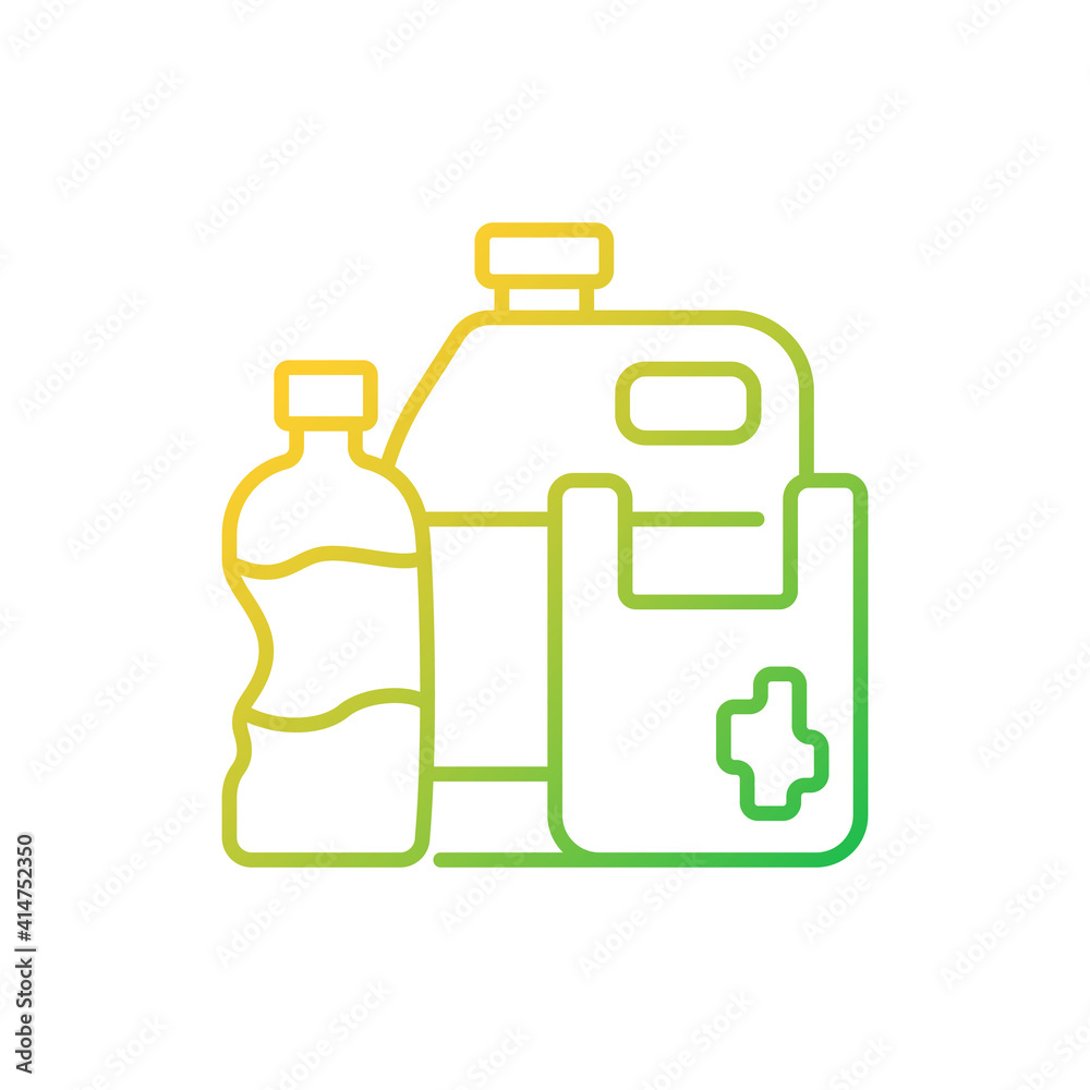 Plastic waste gradient linear vector icon. Plastic pollution. Synthetic and semi-synthetic materials. Thin line color symbols. Modern style pictogram. Vector isolated outline drawing