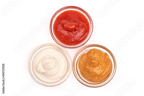 Tomato, Romesco and mayonnaise sauce, isolated on white background