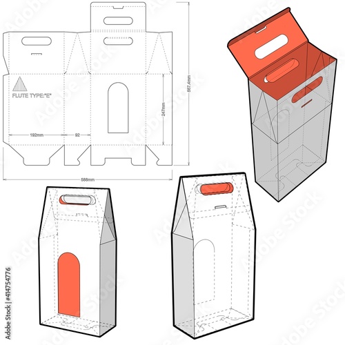 Packaging for three bottles of wine and Die-cut Pattern. The .eps file is full scale and fully functional. Prepared for real cardboard production.