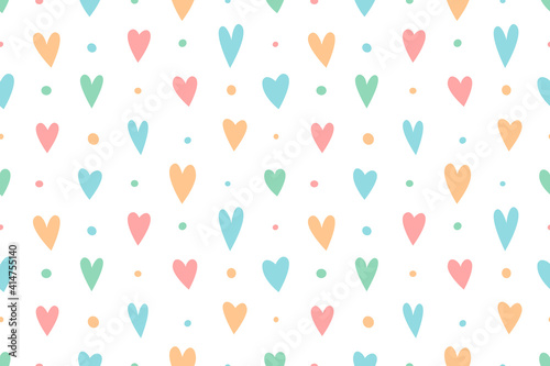 cute seamless pattern with hearts and dots on a white. vector.