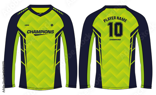 Long sleeve Racing t shirt, Sports jersey design concept vector template, Motocross jersey concept with front and back view , Cricket, football, Volleyball, Rugby uniform designs