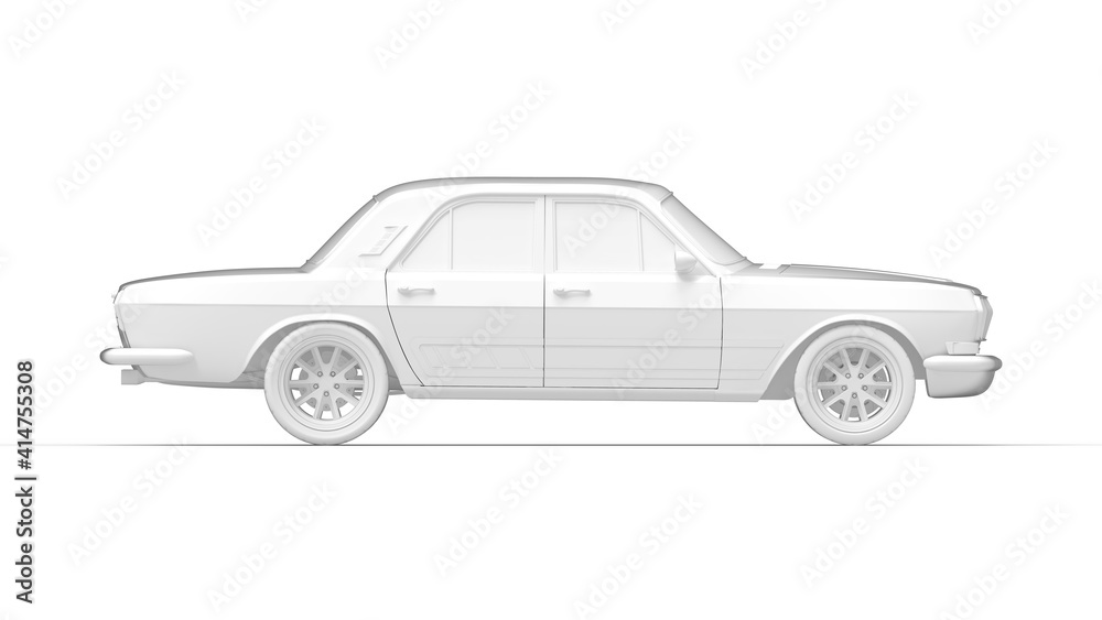 3D rendering of a vintage retro car isolated in a empty studio.