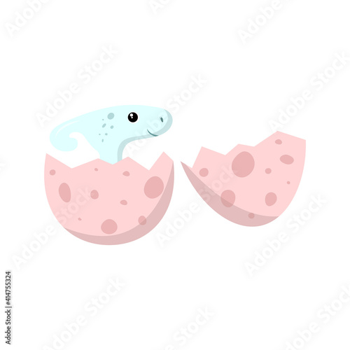 Little dinosaur in an egg. Vector illustration.