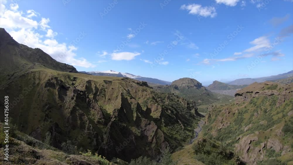 Timelapse of clouds, green Canyon and Mountain peak on the Fimmvorduhals Hiking trail near Thorsmork Timelapse of clouds, green Canyon and Mountain peak on the Fimmvorduhals Hiking trail near Thorsmork