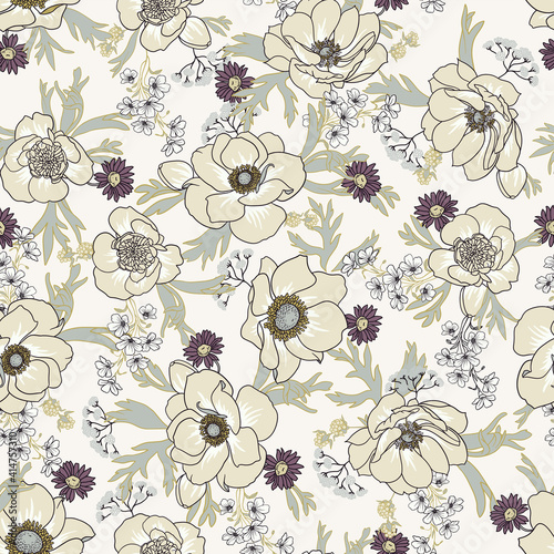 Floral seamless pattern with anemones