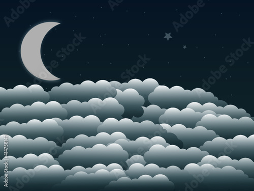 Night Illustration Vector - moon, stars, and clouds 
