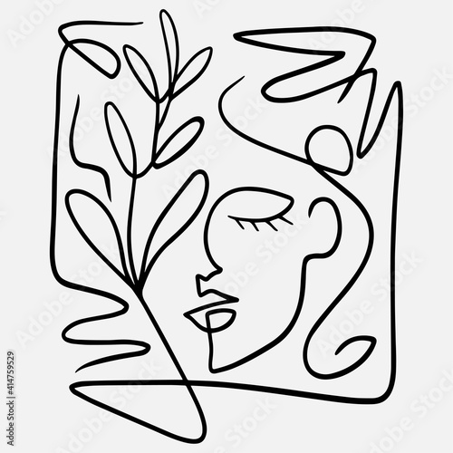 Vector hand drawn abstract face illustration in modern trendy style.