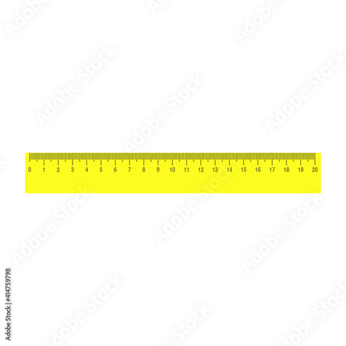 Ruler vector measure education icon isolated white. Horizontal inch ruler tool instrument measure line. Geometry scale equipment long rule sign. Office supply centimeter unit point chart instrument