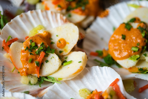 surimi, crab meat, seafood salad, seafood with celery, typical Sicilian food