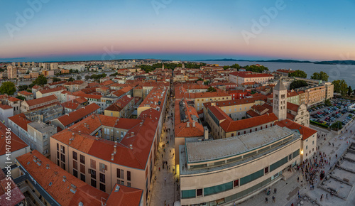 Sunset aerial view of archaeological museum and church of Saint Marija in Zadar, Croatia photo