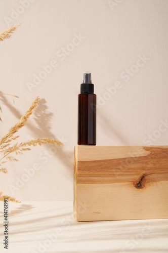 Cosmetic bottle containers. Blank label for branding mock-up. Natural beauty product concept. photo