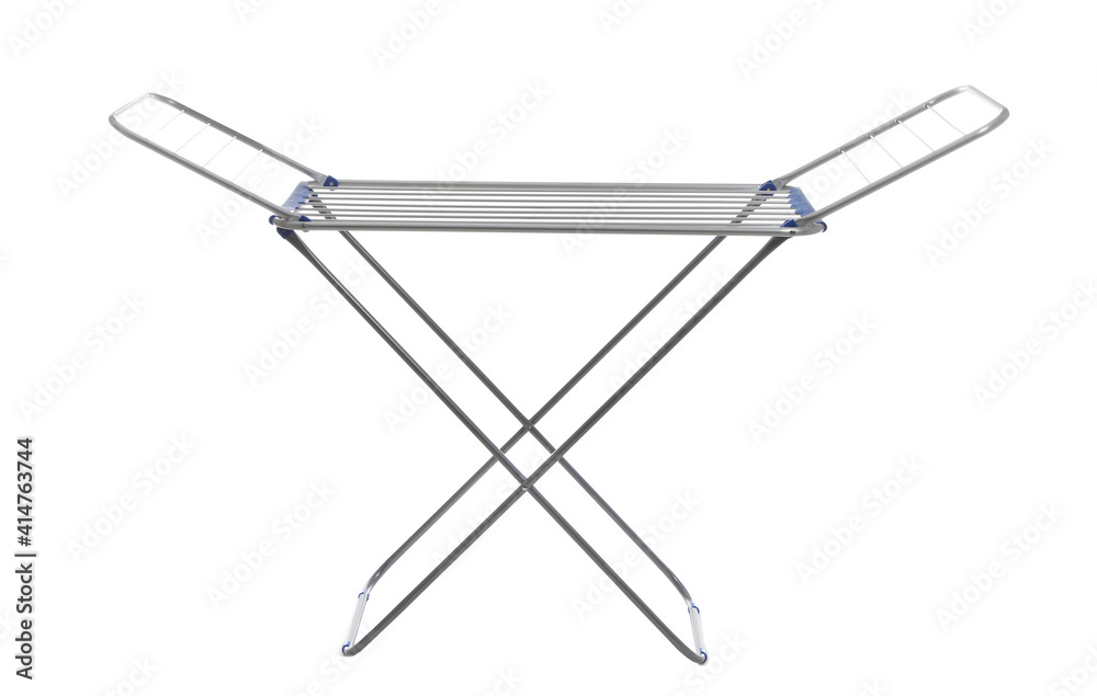 Unfolded clothes drying rack isolated on white