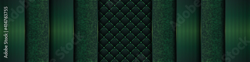 Luxury dark green background with backdrop overlap layer . Deep emerald pattern with vintage leather texture premium royal party