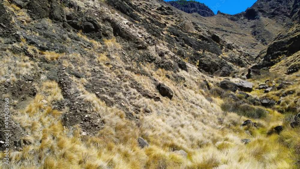 Flying drone flies in to the mountain and gets a beautiful view. Flying drone flies in to the mountain and gets a beautiful view.