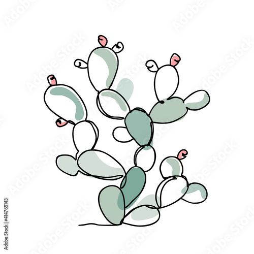 Prickly Pear Cactus vector in modern single line art style. Continuous line drawing, aesthetic contour for home decor, posters, wall art, or t-shirt, sticker. Floral logo or icon vector illustration photo
