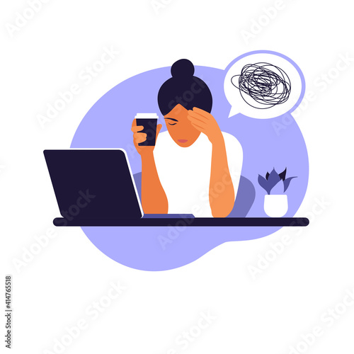 Professional burnout syndrome. Frustrated worker, mental health problems. Vector illustration in flat style.