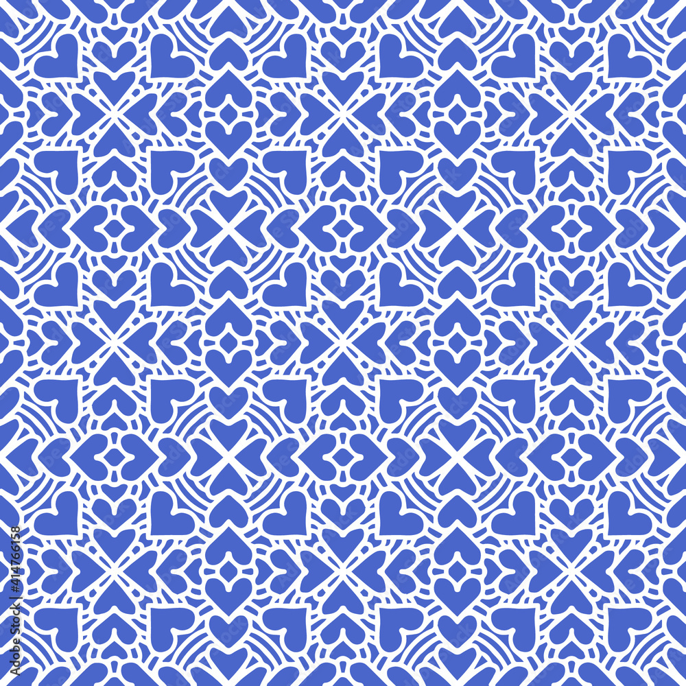 seamless pattern drawn with white hearts on a dark blue background, vector, mosaic seamless pattern drawn with white hearts on a dark blue background, vector, mosaic