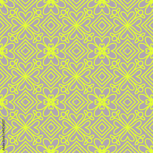 seamless pattern flowers formed of hearts and yellow rhombuses on a light brown background, vector, mosaic