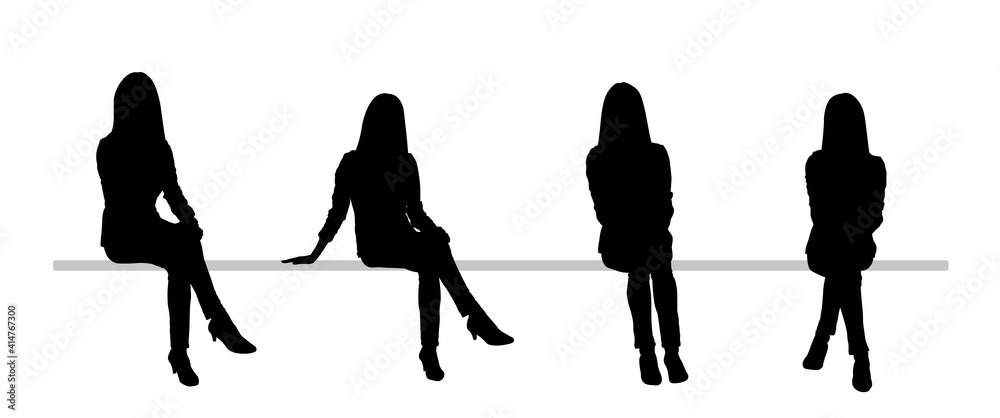 Woman sitting in different poses silhouette vector illustration