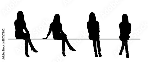 Woman sitting in different poses silhouette vector illustration