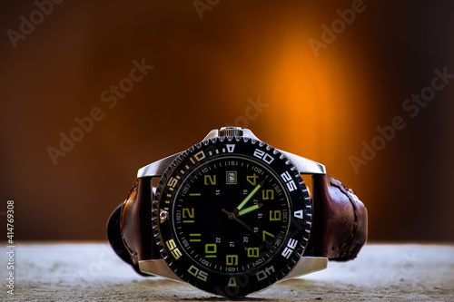 View of a beautiful wrist watch against simple background