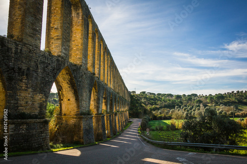 Ancient aqueduct of Pegoes, located in Tomar, Portugal photo