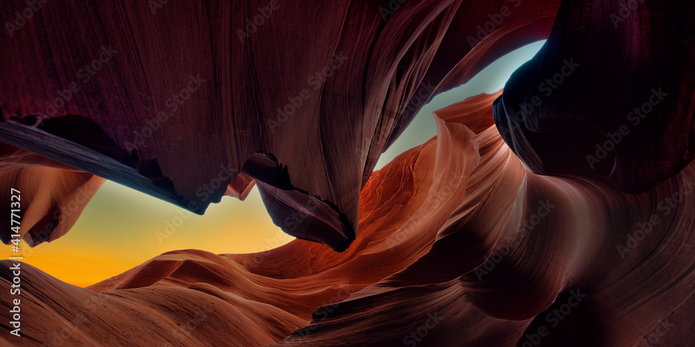 panoramic Antelope Canyon near page, arizona, united states of america - abstract background. 
