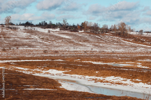 countryside landscape winter frozen  river and cloud