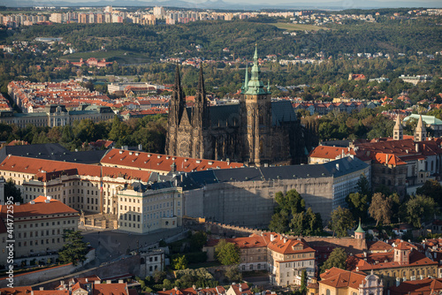 View on St. Vitus Cathedrale and Prague castel under renovation.