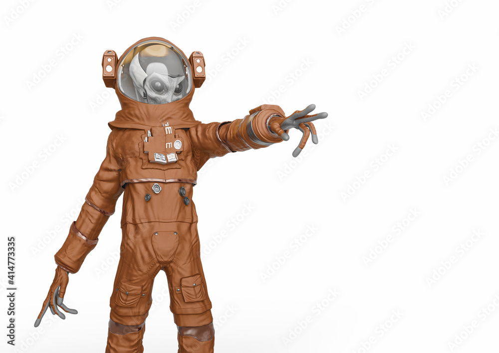 alien astronaut is showing the way with copy space alien astronaut is showing the way with copy space