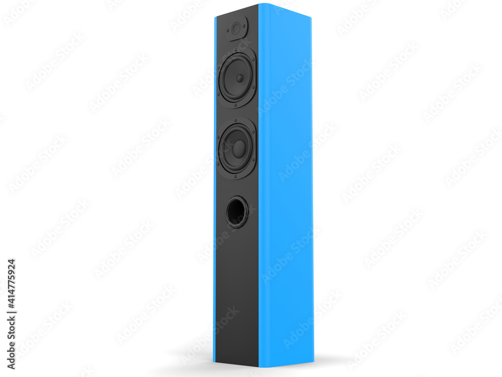 High tower modern music speaker with matte blue side panels High tower modern music speaker with matte blue side panels