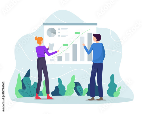 Business analytics concept illustration. Business data traffic, Teamwork and startup concept. Concept of business workflow, Growth analytics concept illustration. Vector in a flat style