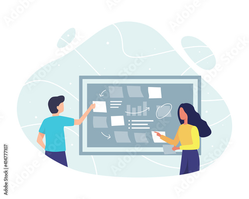 Scrum board concept illustration. Set planning, Teamwork and startup concept. Organize and define a business plan or project. sequencing the proper process and steps. Vector illustration in flat style