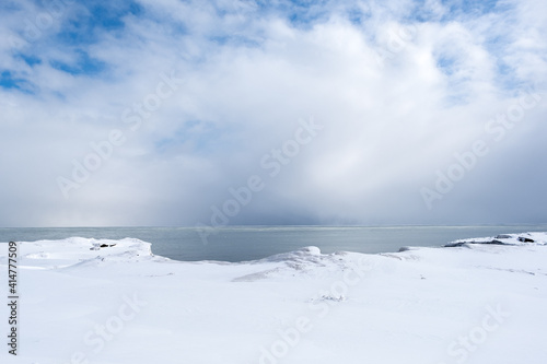 Lake Michigan frozen in a cold Chicago winter