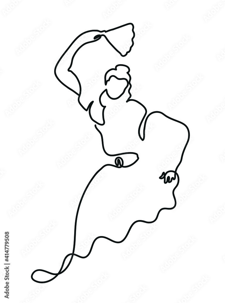 One line drawing of spanish flamenco dancer.
One continuous line drawing of hispanic woman dancing with fan. One line drawing of spanish flamenco dancer.
One continuous line drawing of hispanic woman dancing with fan.