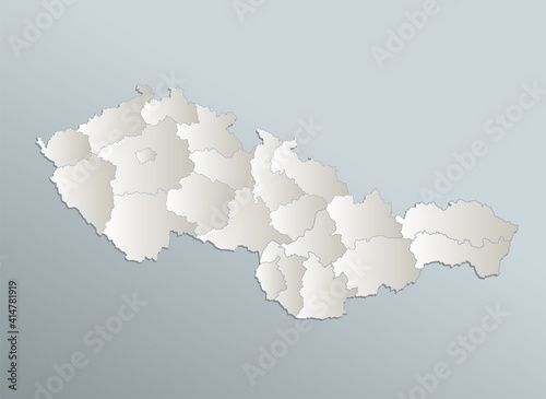 Czechoslovakia map, administrative division, blue white card paper 3D blank
