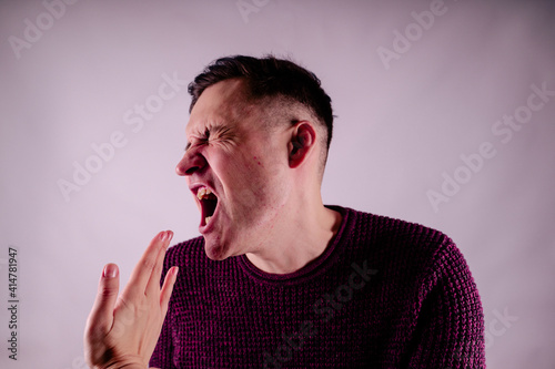 Crop person slapping scared man in face Fototapet