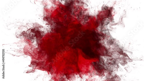 Red Color Burst - colorful smoke powder explosion fluid ink particles slow motion alpha matte isolated on white