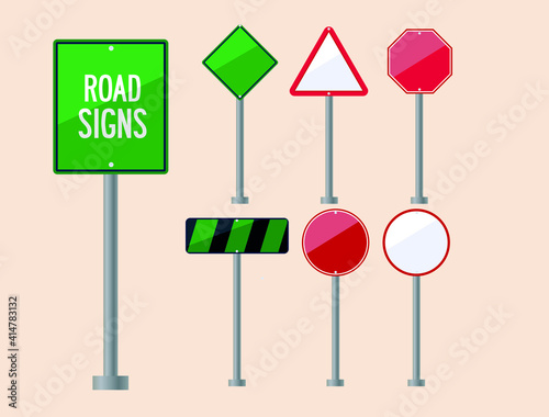 set of road signs isolated