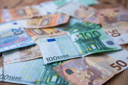 Many euro banknotes