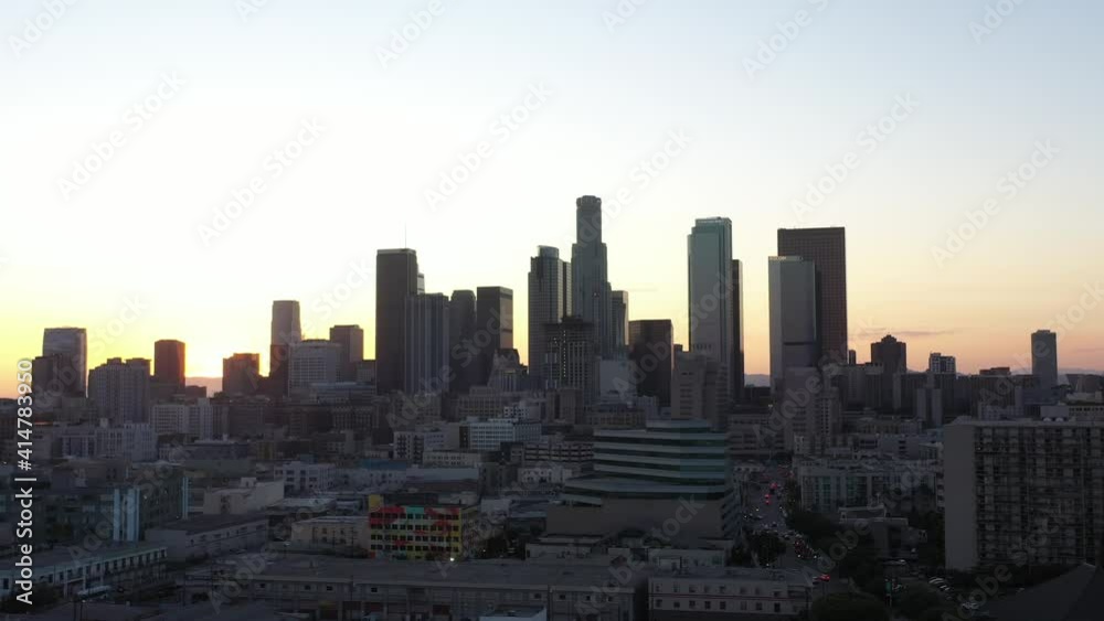 Copter flight over Los Angeles, panorama of the city Copter flight over Los Angeles, panorama of the city