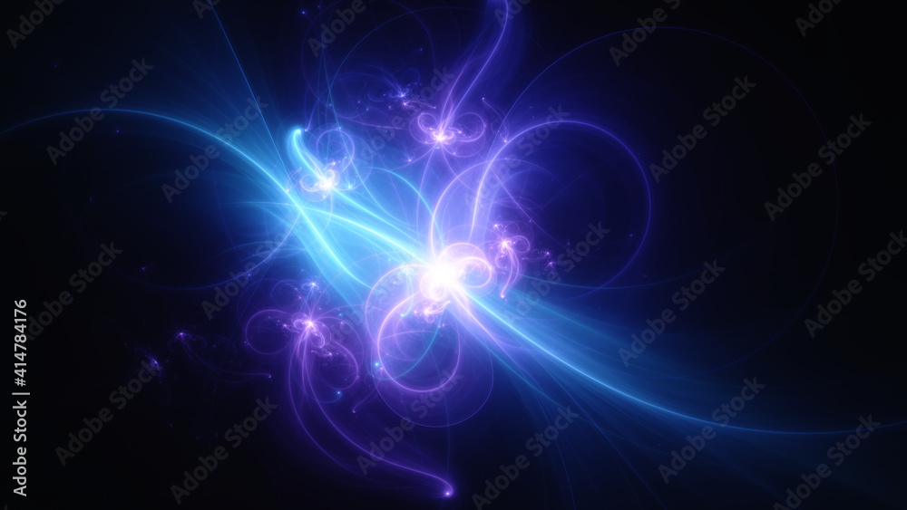 Abstract background, smooth blue lines on a black background. Abstract background, smooth blue lines on a black background.