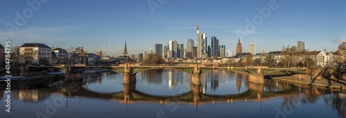 View on Frankfurt skyline over river Main in the morning light