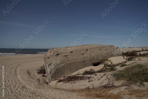 bunker ruin at beach near Houvig, Jutland, Denmark photo