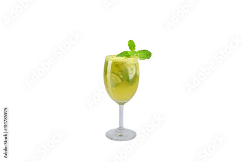 Cucumber - Green apple and mint Cold-pressed juice with clipping path, on white background