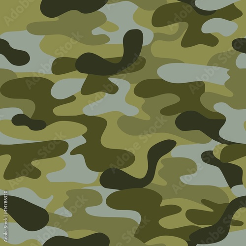 Khaki seamless pattern. Camouflage texture, military army green hunting
