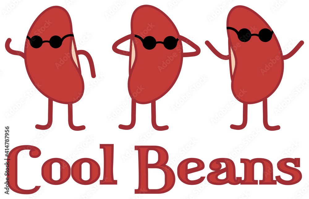 Fototapeta premium Cool Beans Funny Kidney Bean People Wearing Sunglasses Illustration with Clipping Path Isolated on White