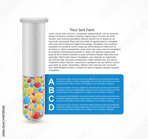 Infographics for education and medicine test tubes wrapped with colored ribbons. Design elements.