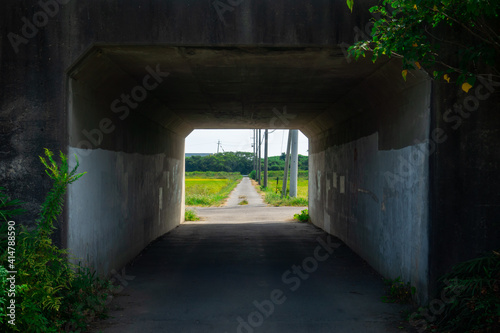 人が居ない暗いトンネルの写真。危険な道。 photo